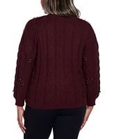 Belldini Black Label Plus Size Embellished Open-Front Cable Cardigan Sweater