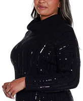 Belldini Black Label Plus Sequin Trim Cowl Neck Sweater