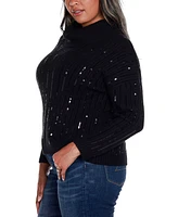 Belldini Black Label Plus Sequin Trim Cowl Neck Sweater