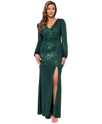 Xscape Women's Sequinned High-Slit Evening Gown