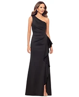 Xscape Petite Gathered-Waist One-Shoulder Evening Gown