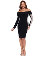 Xscape Women's Rhinestone-Mesh-Side Off-The-Shoulder Dress