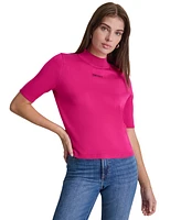 Dkny Jeans Petite Mock-Neck Embellished-Logo Sweater