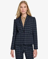 Tommy Hilfiger Women's Plaid Puff-Sleeve Single-Button Blazer