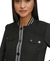 Karl Lagerfeld Paris Petite Mixed-Media Bomber Jacket