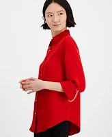 Anne Klein Women's Chain-Trim Roll-Sleeve Shirt