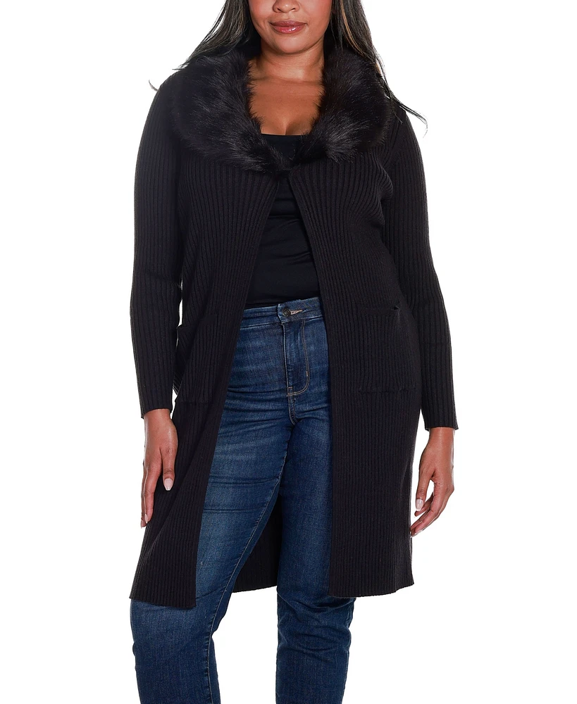 Belldini Black Label Plus Ribbed Collar Duster Cardigan Sweater