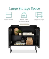 Best Choice Products 2-Door Rattan Storage Cabinet, Accent Furniture, Cupboard w/ Non-Scratch Foot Pads