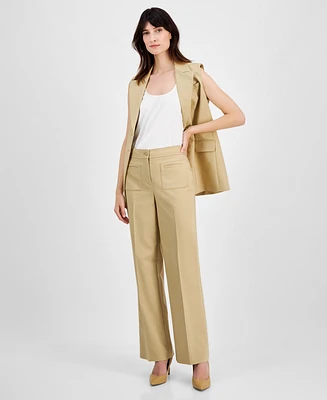 Anne Klein Petite High-Rise Patch-Pocket Flare-Leg Pants