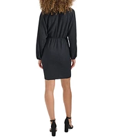 Siena Women's Textured Faux-Wrap Blouson-Sleeve Dress