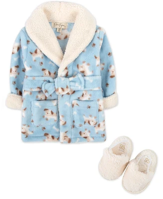 Jessica Simpson Baby Robe with Sherpa Slippers, 2-Piece Set