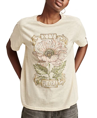 Lucky Brand Women's Cotton Floral Sketch Boyfriend T-Shirt