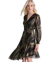 Dkny Women's Metallic-Print Asymmetric-Hem Dress