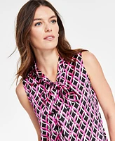 Tahari Asl Women's Geo-Print Bow-Tie Sleeveless Blouse