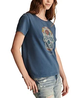 Lucky Brand Women's Cotton Sugar Skull Classic Crewneck T-Shirt