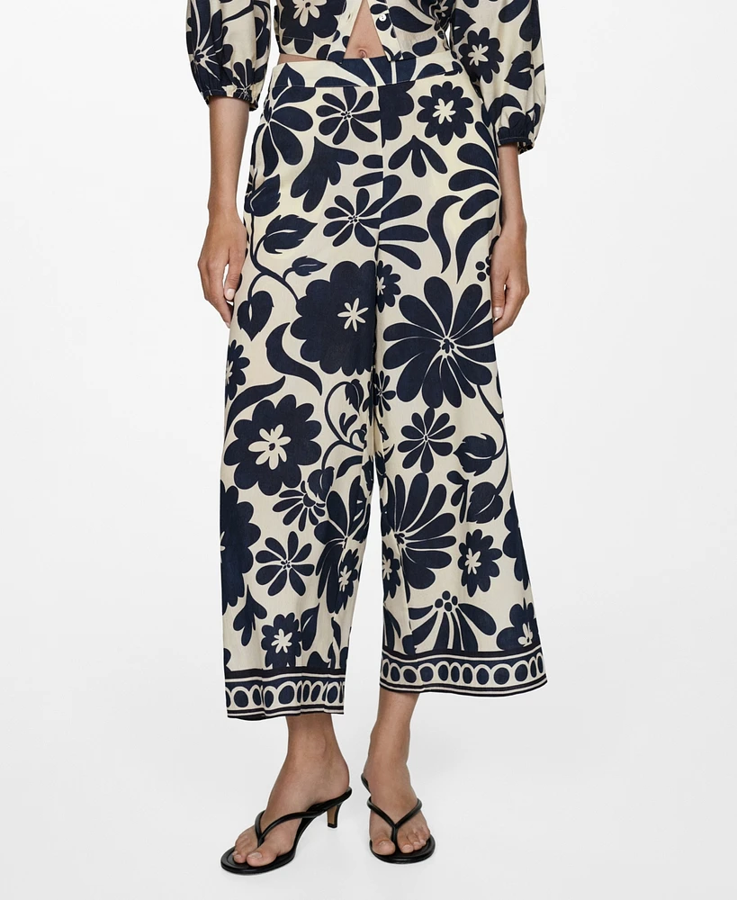 Mango Women's Fluid Floral-Print Pants