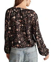 Lucky Brand Women's Floral Ruffled Tie-Neck Long-Sleeve Top