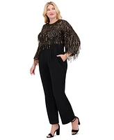 Eliza J Plus Size Sequin Fringe Straight-Leg Jumpsuit