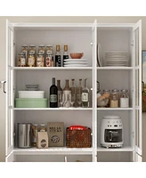 Famapy White 10-Shelf Wood Standard Bookcase With Doors, Drawers