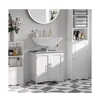 Slickblue White Pedestal Sink Storage Cabinet – Under Sink Cabinet with Double Doors for Organized Bathroom