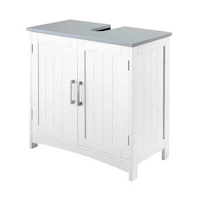 Slickblue White Pedestal Sink Storage Cabinet – Under Sink Cabinet with Double Doors for Organized Bathroom