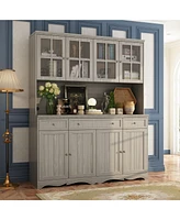 Famapy 8-Shelves Gray Wooden Modern Bookcase Bookshelf with 3-Drawer