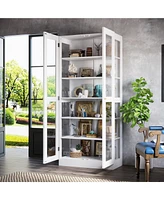 Famapy 6-Shelf Standard Bookcase Bookshelf with 2-Glass Door