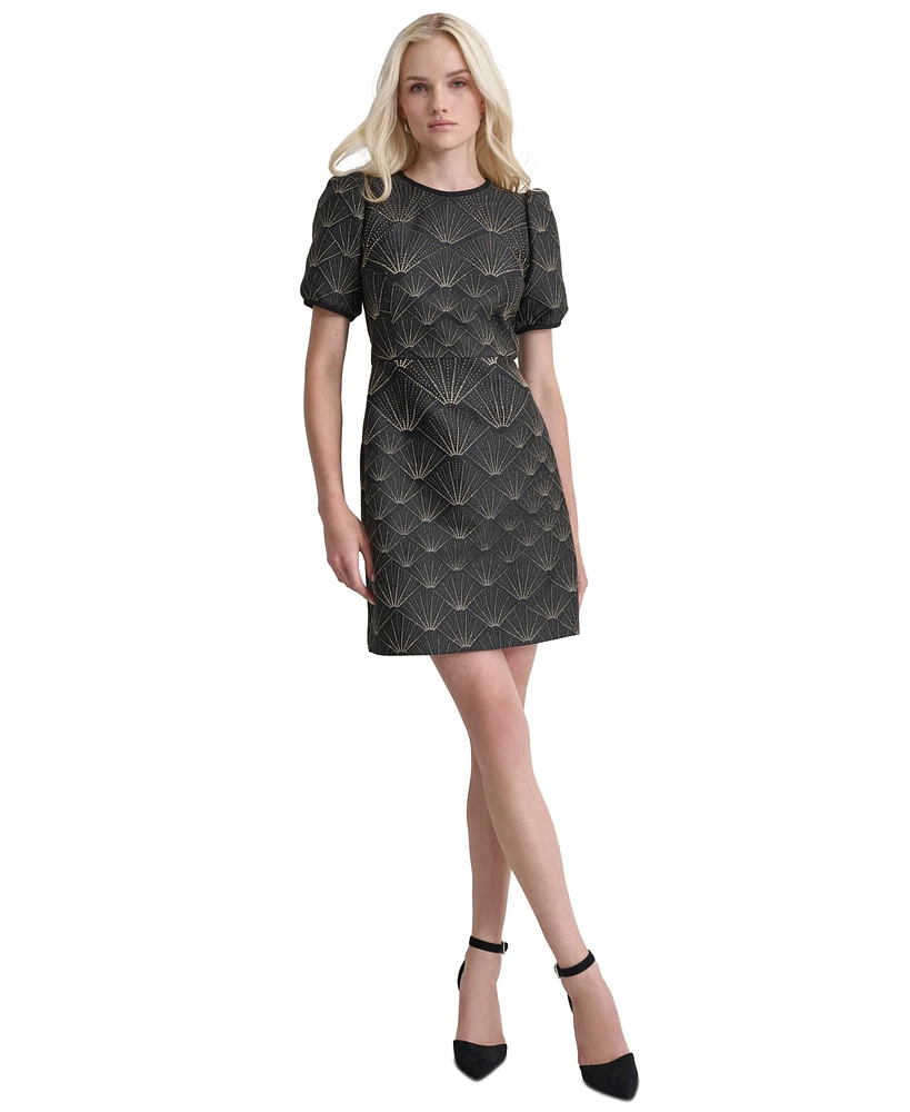 Dkny Women's Puffed-Sleeve Brocade-Texture Mini Dress