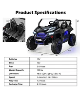 Costway 12V 2-Seater Kids Ride On Utv Rc Electric Vehicle Suspension w/ Lights & Music