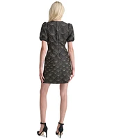 Dkny Petite Puffed-Sleeve Brocade-Texture Mini Dress