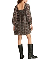 Lucky Brand Women's Printed Square-Neck Long-Sleeve Mini Dress