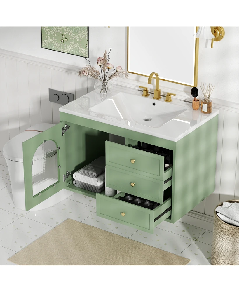 Slickblue Elegant Floating Bathroom Vanity Sink & Cabinet Combo with 1 Door and 2 Drawers