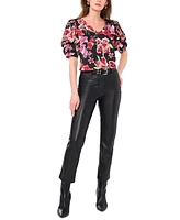 1.state Women's Floral-Print Bubble-Sleeve Blouse