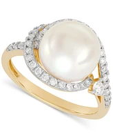 Grown With Love Cultured Ming Pearl (10mm) & Lab Grown Diamond (3/8 ct. t.w.) Ring in 14k Gold