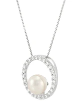 Grown With Love Cultured Freshwater Pearl (8mm) & Lab Grown Diamond (1/2 ct. t.w.) Open Circle 18" Pendant Necklace in 14k White Gold