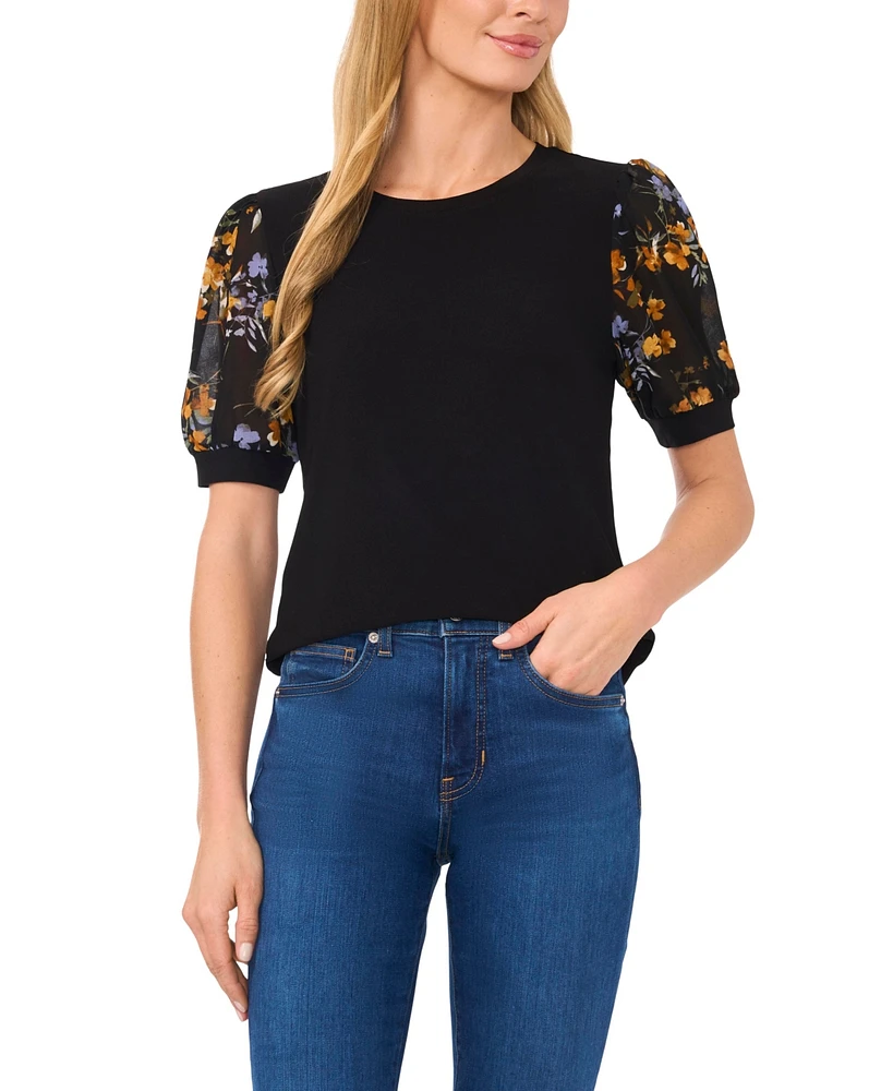 CeCe Women's Floral Puff-Sleeve Blouse