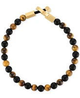 Esquire Men's Jewelry Onyx & Tiger Eye Bead Toggle Bracelet in Gold-Tone Ion-Plated Stainless Steel, Created for Macy's (Also available in Onyx & Lapi