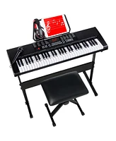 Best Choice Products 61-Key Beginners Electronic Keyboard Piano Set w/ Led, 3 Teaching Modes, H-Stand, Stool