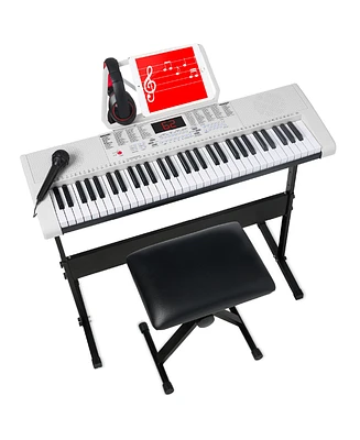 Best Choice Products 61-Key Beginners Electronic Keyboard Piano Set w/ Led, 3 Teaching Modes, H-Stand, Stool