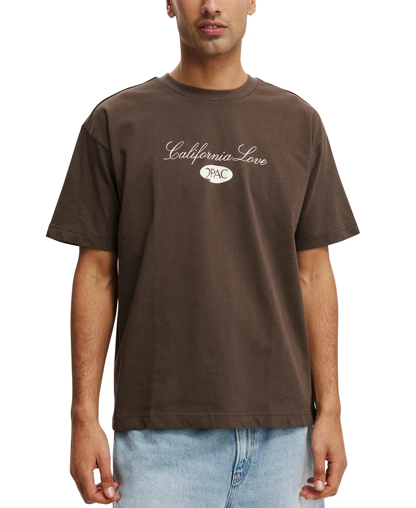 Cotton On Men's Box Fit Premium Music T-Shirt - Lcn Bra Ashen Brown / Tupac