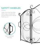 Best Choice Products 3-Panel 55x33in Wrought Iron Fireplace Safety Screen Decorative Scroll Spark Guard Cover