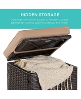Best Choice Products Set of 2 Wicker Ottomans, Multipurpose Furniture w/ Removable Cushions