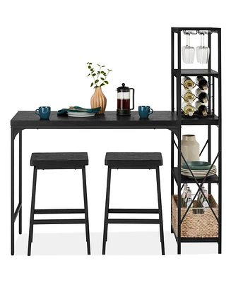 Best Choice Products 3-Piece Bar Height Dining Set w/ Bottle Rack, Glass Storage, 5 Shelves