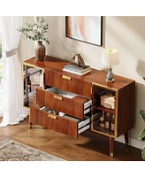 Tribesigns Sideboard Buffet Cabinet, Mid-Century Buffet Cabinet with 2 Doors & 3 Drawers, 55.1'' Kitchen Storage Cabinet with Solid Wood Legs, Accent