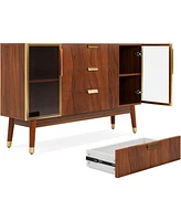 Tribesigns Sideboard Buffet Cabinet, Mid-Century Buffet Cabinet with 2 Doors & 3 Drawers, 55.1'' Kitchen Storage Cabinet with Solid Wood Legs, Accent