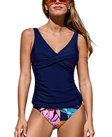 Cupshe Women's Mid Rise with Twist Shirred Front Ruched Tankini Set