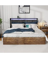 Mondawe Rustic Brown Bed Frame with Storage and 2 Storage Drawers