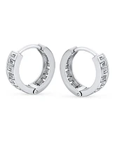 Bling Jewelry Cutout European Greek Key Design Huggie Hoop Earrings For Women Men .925 Sterling Silver Polished Hinged Diameter 0.65 Inch