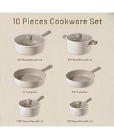 Carote 10pcs Pots and Pans Set Non Stick, Non Stick Kitchen Cookware Sets, Induction Cookware Sets, Beige and Taupe