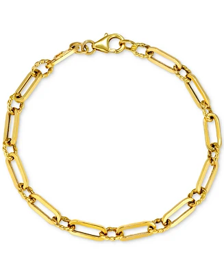 Italian Gold Polished & Twist Paperclip Link Chain Bracelet in 14k Gold